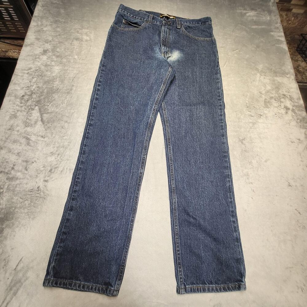 Lee Jeans Mens 36x32 Blue Regular Fit Straight Leg Medium Wash Distressed